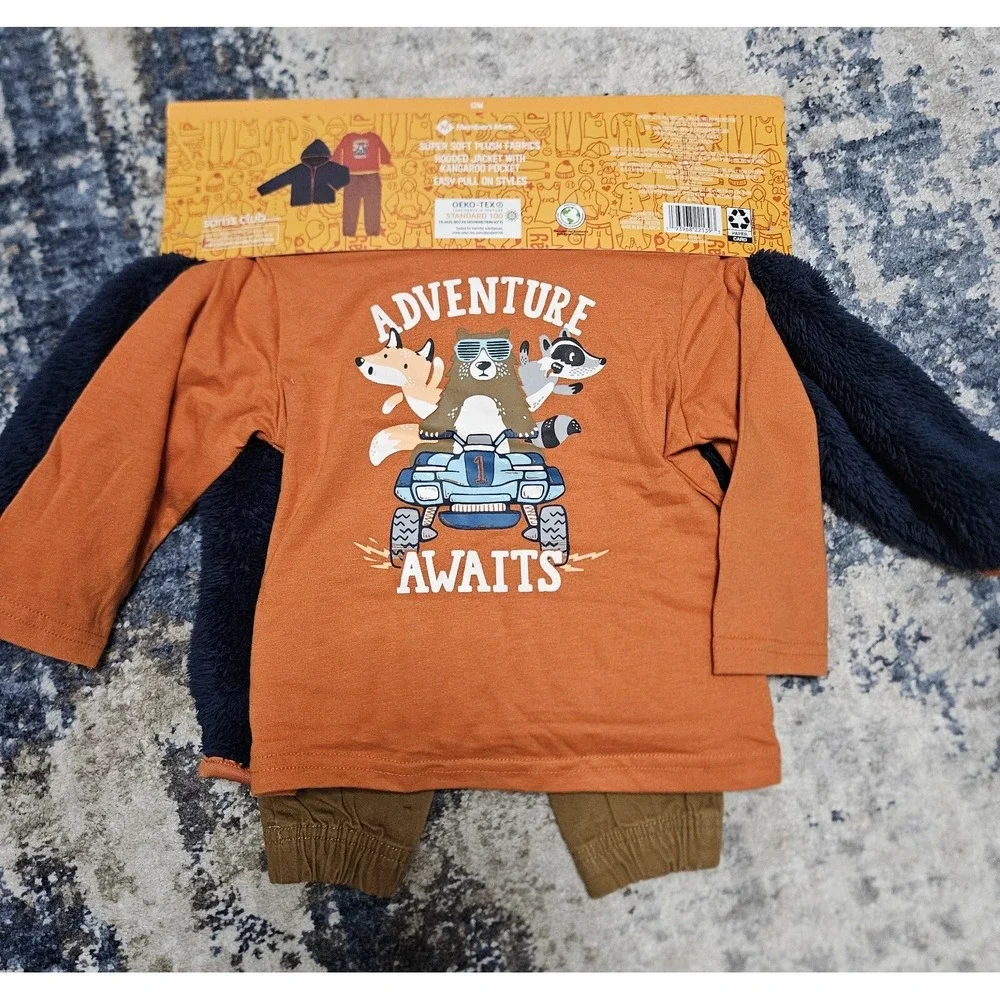 Member's Mark Jacket Set Boys 18M Navy Orange Cozy‎ Adventure Awaits 3-Piece
